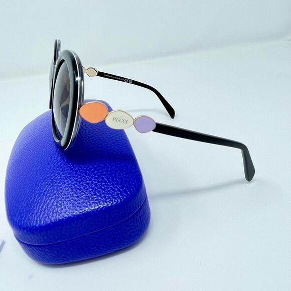 EMILIO PUCCI 55MM Round Sunglasses Shiny Black Bordeaux print retro Cobain 60s - Picture 4 of 16